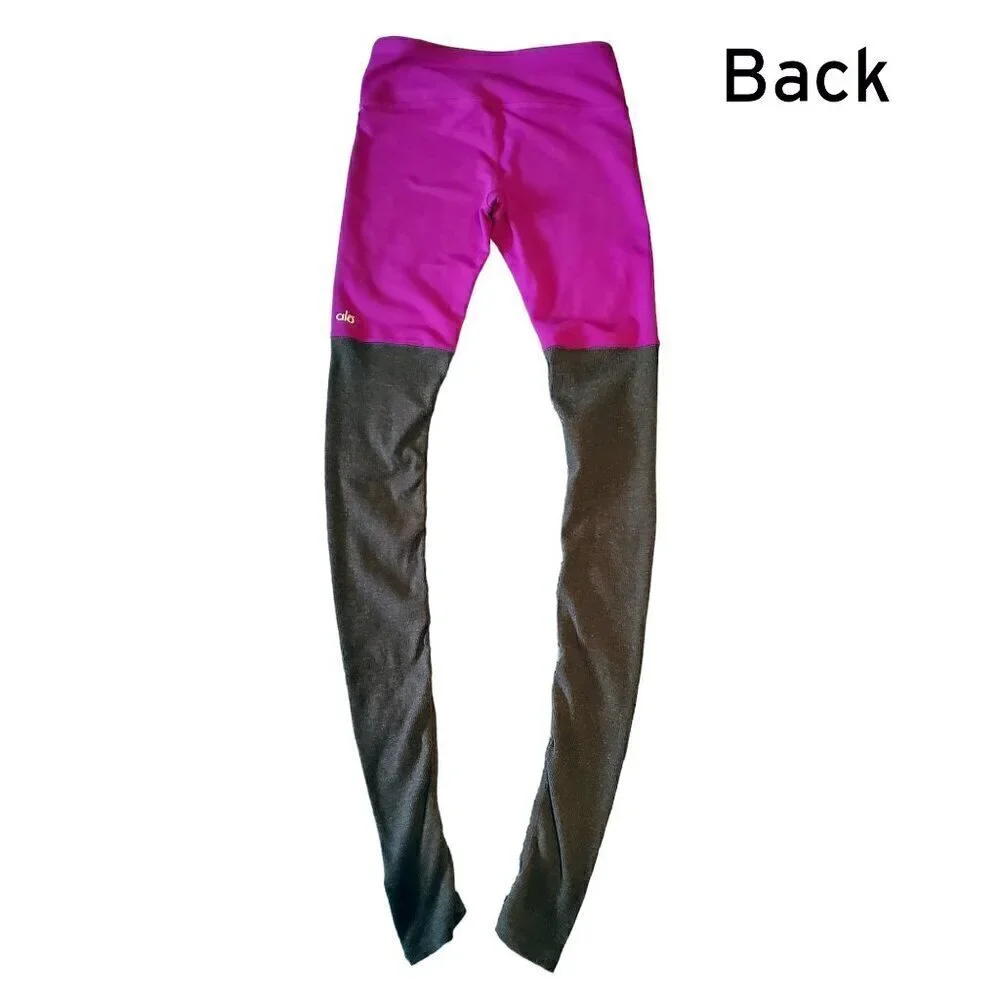 Alo Yoga Ice Goddess Ribbed Legging Purple & Grey Extra Long Stretch XS 2-4